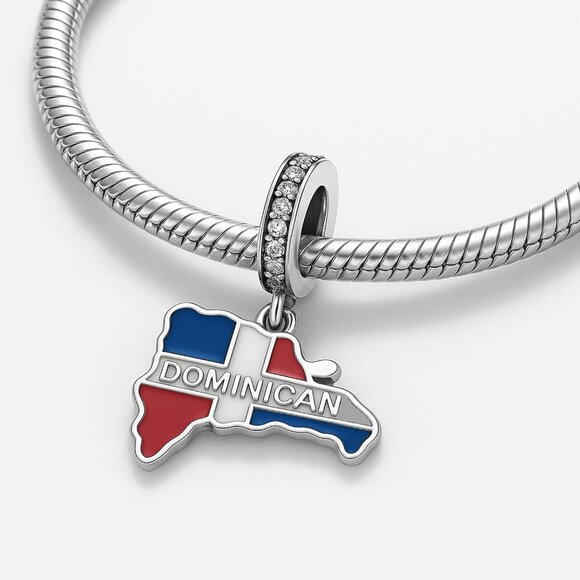 Dominican Republic Dangle Charm Sterling Silver Gift for Women - Picture 5 of 9